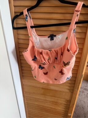 Forever 21 Peach Butterfly Print Crop Tank